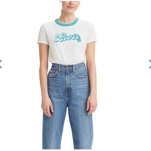 NWT LEVIS cotton graphic white & blue floral funky retro shirt size XL